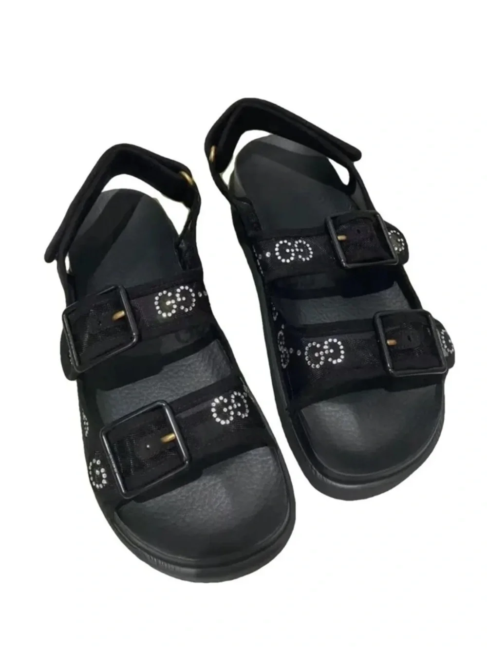 Gucci Black Mesh and Suede GG Crystal Embellished Platform Sandals 37 - Picture 2 of 6